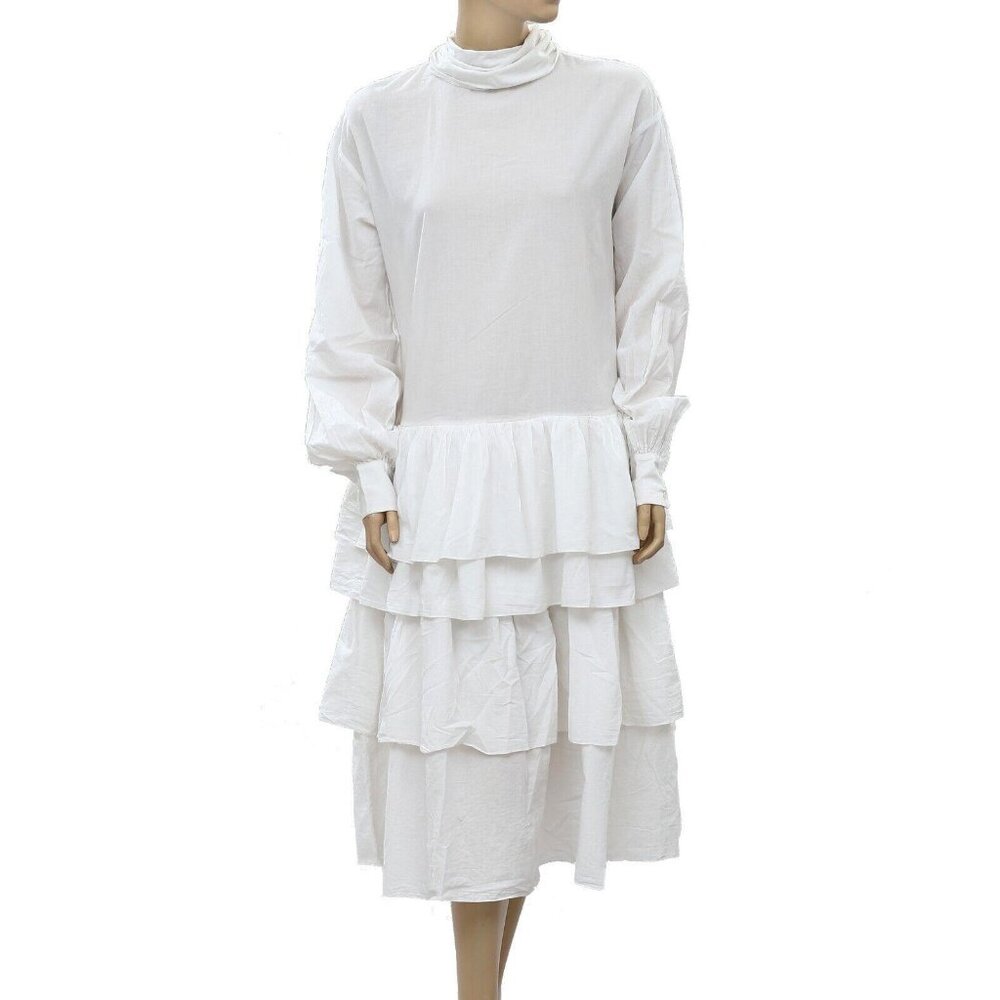 Ulla Johnson Solid Tiered Midi Dress Ruffle White Cotton Resort M New